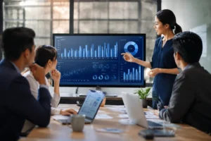 Professionals analyzing workforce planning and staffing data